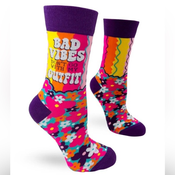 Accessories - •Outfit First, Bad Vibes Never• Colorful Floral Novelty Crew Socks